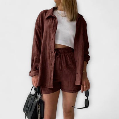 Jane | Women’s Elegant Linen Shirt And Shorts Co-Ord Set