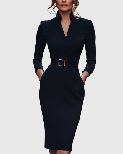Veronica | Women’s Belted Collared Midi Dress