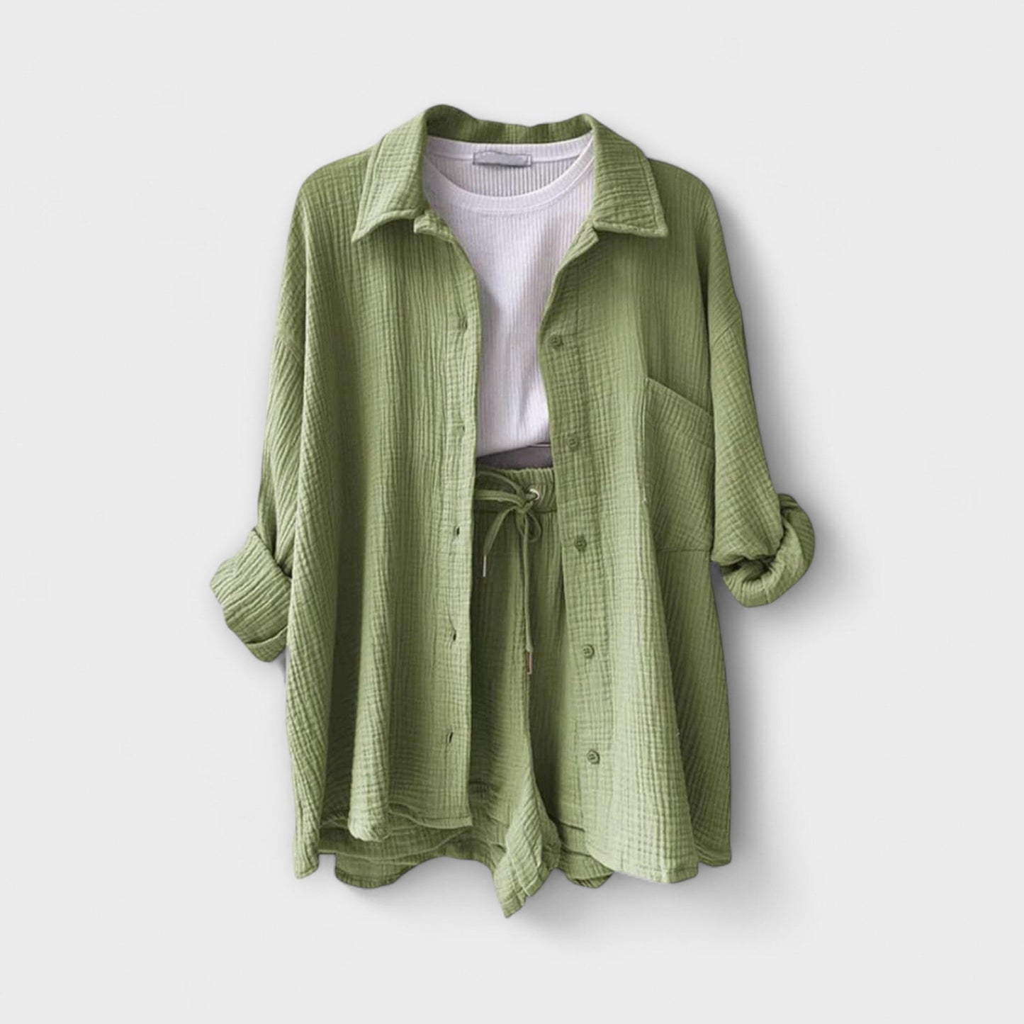 Jane | Women’s Elegant Linen Shirt And Shorts Co-Ord Set