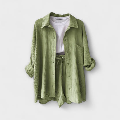 Jane | Women’s Elegant Linen Shirt And Shorts Co-Ord Set