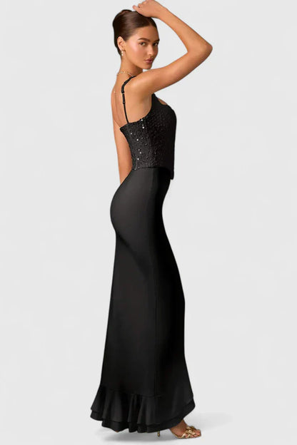 Cecelia | Women’s Square Neck Ruffle Hem Midi Dress