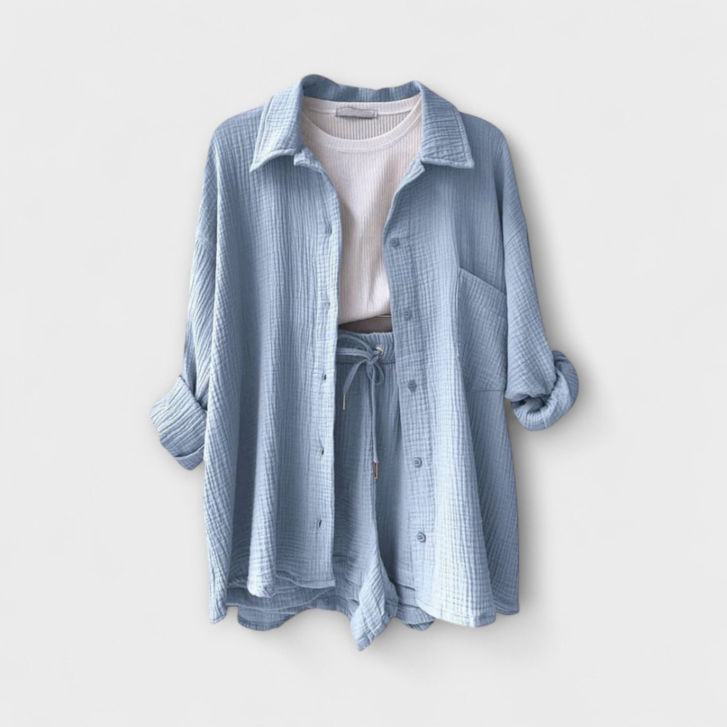 Jane | Women’s Elegant Linen Shirt And Shorts Co-Ord Set