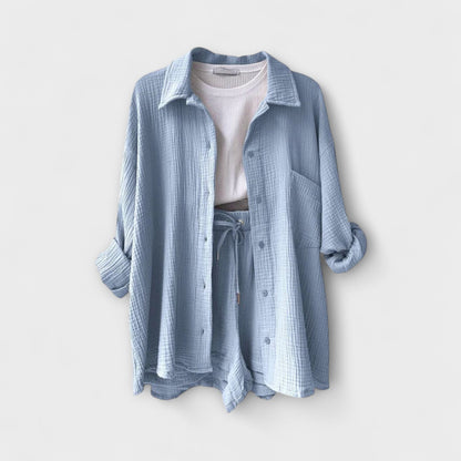 Jane | Women’s Elegant Linen Shirt And Shorts Co-Ord Set