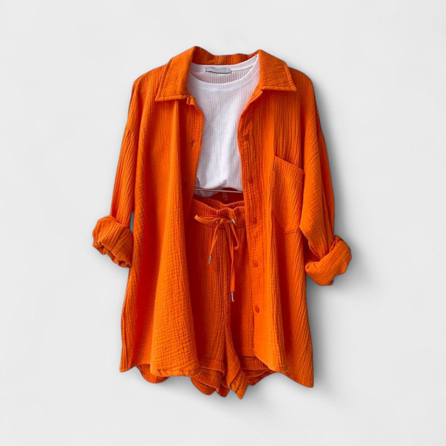 Jane | Women’s Elegant Linen Shirt And Shorts Co-Ord Set