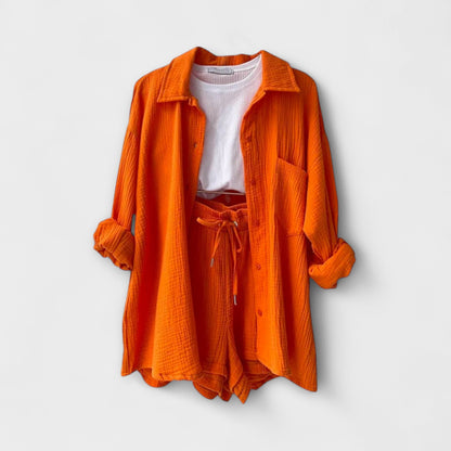 Jane | Women’s Elegant Linen Shirt And Shorts Co-Ord Set