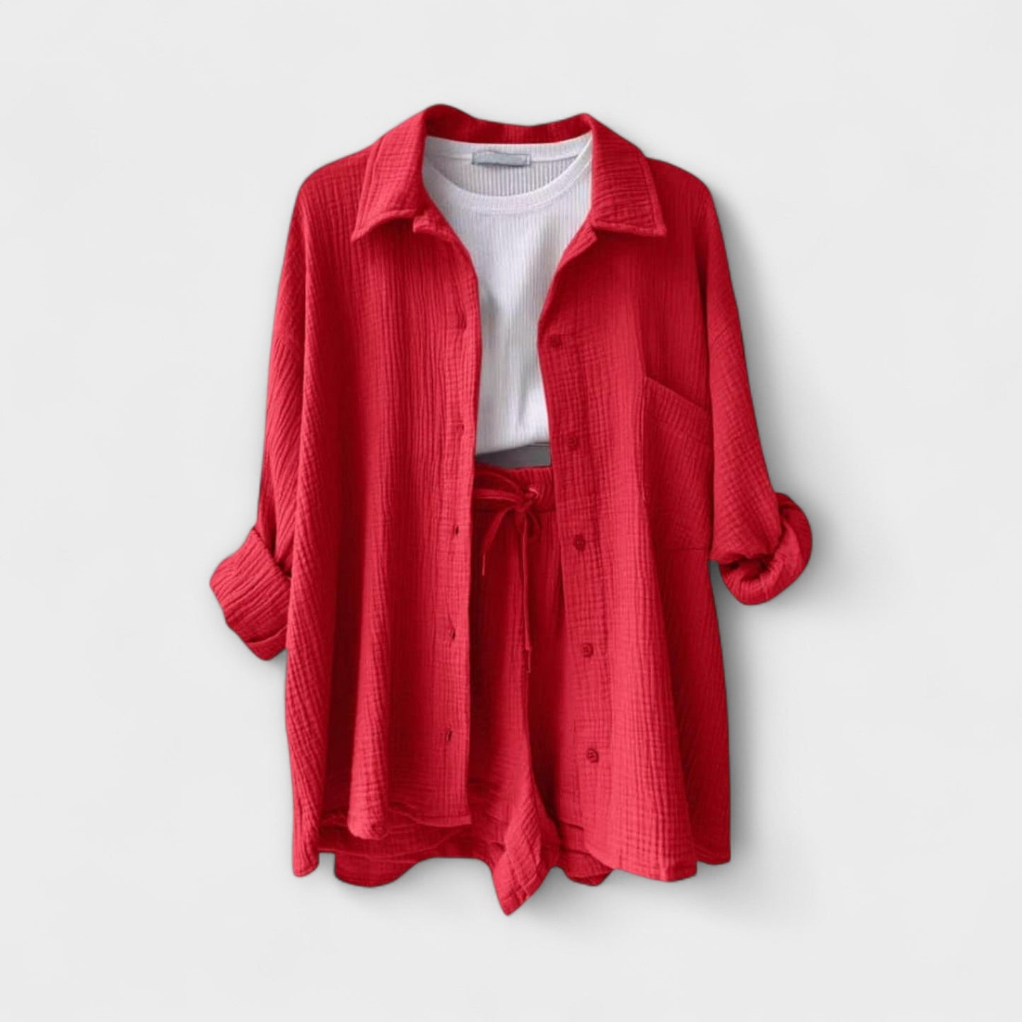 Jane | Women’s Elegant Linen Shirt And Shorts Co-Ord Set