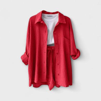 Jane | Women’s Elegant Linen Shirt And Shorts Co-Ord Set