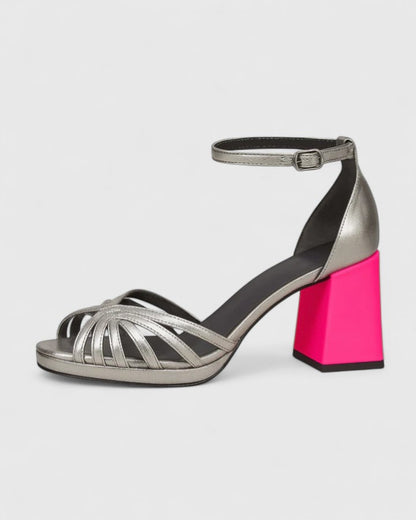 Jasmin | Women’s Metallic Ankle Strap Block Heel Sandals