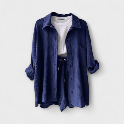Jane | Women’s Elegant Linen Shirt And Shorts Co-Ord Set