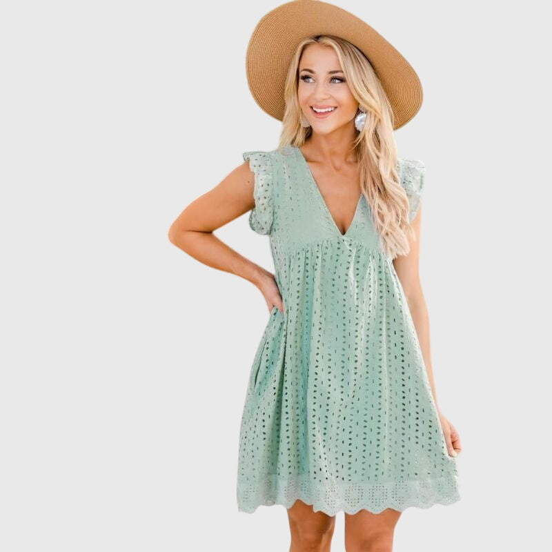 Brinley | Women’s Eyelet V-Neck Summer Dress