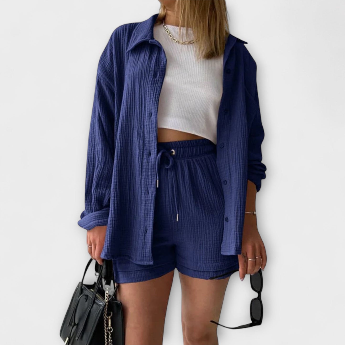 Jane | Women’s Elegant Linen Shirt And Shorts Co-Ord Set