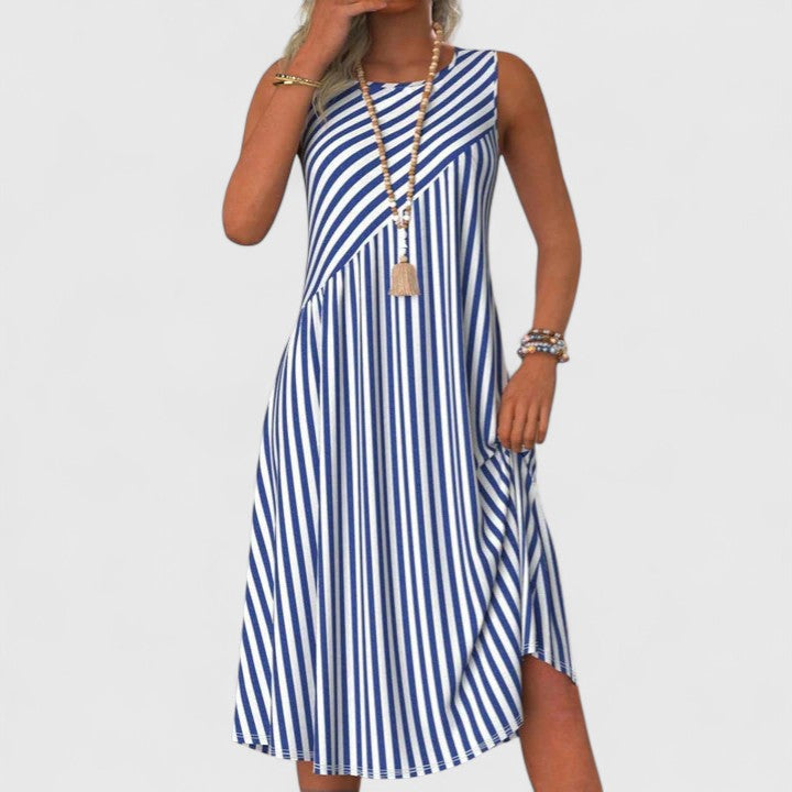Maristelle | Women’s Sophisticated Striped Sleeveless Midi Dress