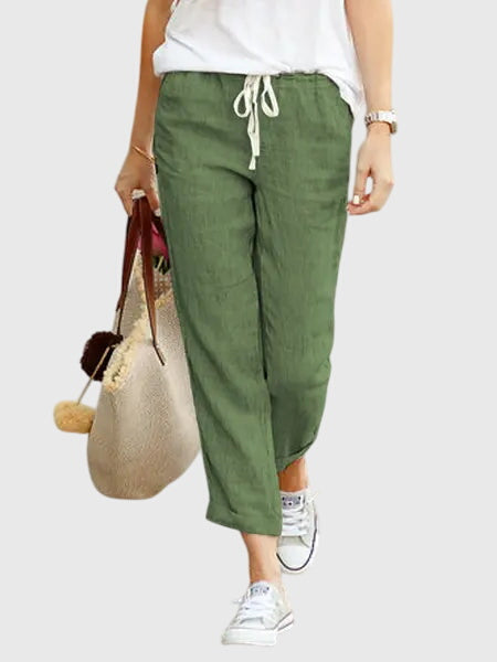 Thessaly | Women’s Drawstring Cropped Linen Trousers