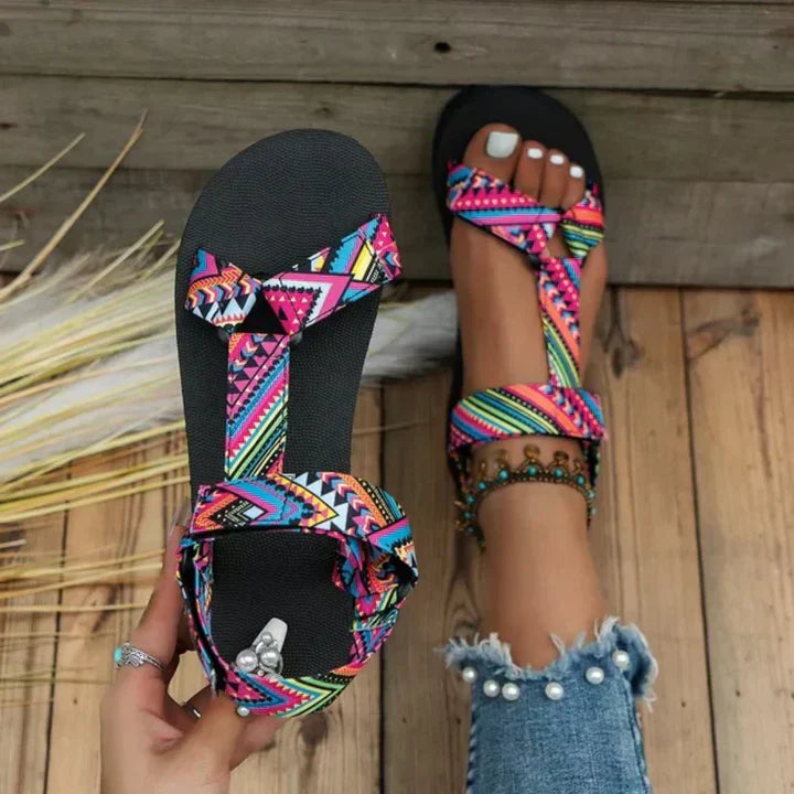 Indira | Women’s Printed Strap Flat Casual Sandals