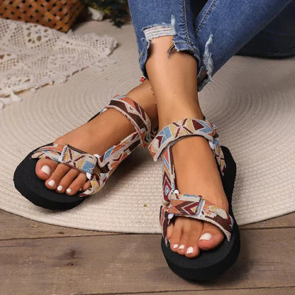Indira | Women’s Printed Strap Flat Casual Sandals