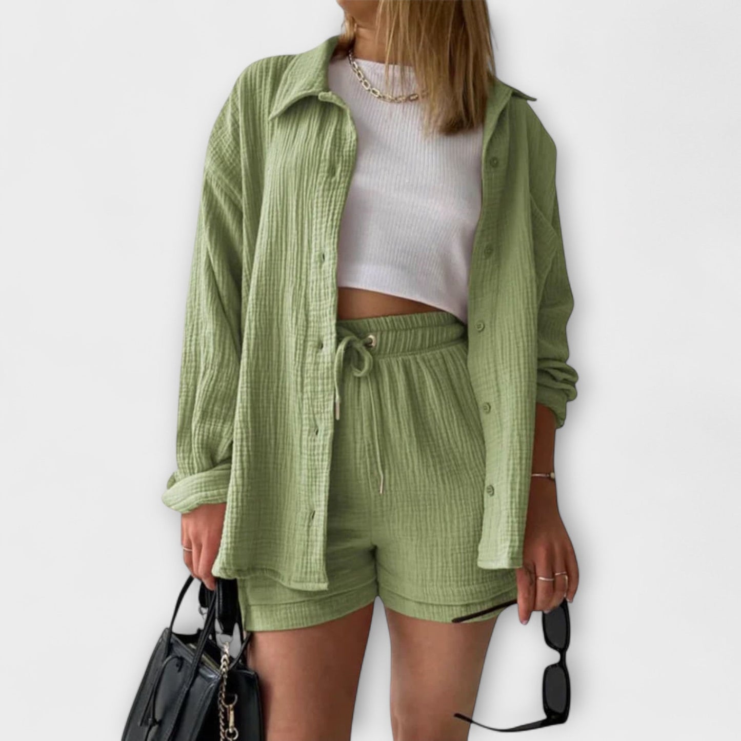 Jane | Women’s Elegant Linen Shirt And Shorts Co-Ord Set