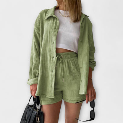 Jane | Women’s Elegant Linen Shirt And Shorts Co-Ord Set