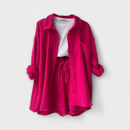 Jane | Women’s Elegant Linen Shirt And Shorts Co-Ord Set