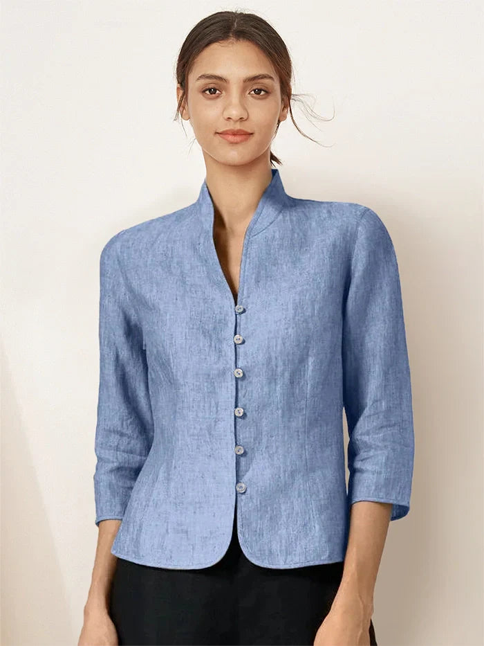 Imogen | Women’s Linen Hand Button Fitted Blouse