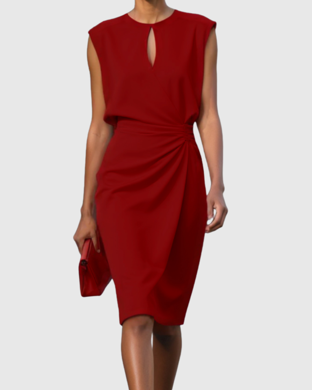 Elodie | Women’s Elegant Ruched Keyhole Midi Dress