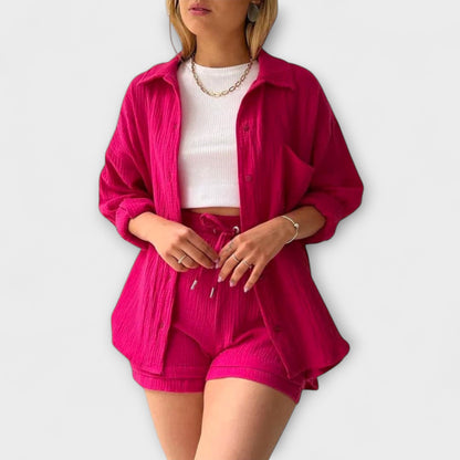 Jane | Women’s Elegant Linen Shirt And Shorts Co-Ord Set