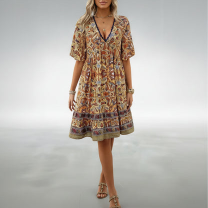 Marigold | Women’s Summer Boho Paisley Flowy Mini Dress
