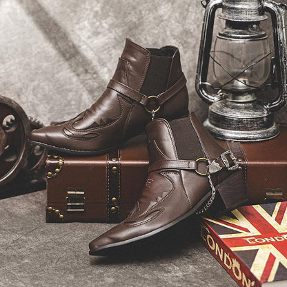 Dylan | Men’s Pointed Toe Ankle Boots with Buckle Chain