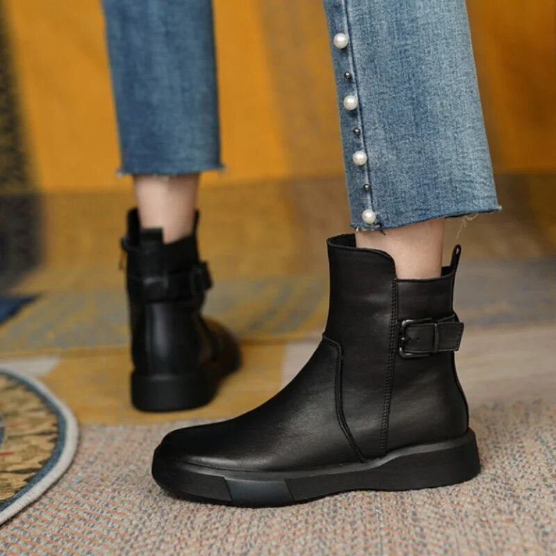 Danica | Women’s Non-Slip Retro Short Boots in Smooth Leather