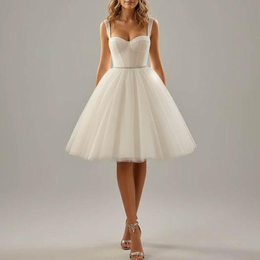 Juliet | Women’s Strappy Bustier Mini Wedding Dress