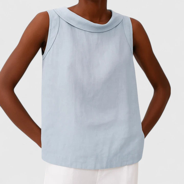 Florence | Women’s Roll Collar Sleeveless Linen Top
