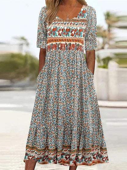 Elena | Women’s Boho Printed Midi Dress