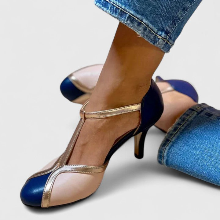 Kenna | Women’s Colorblock T Strap Kitten Heels