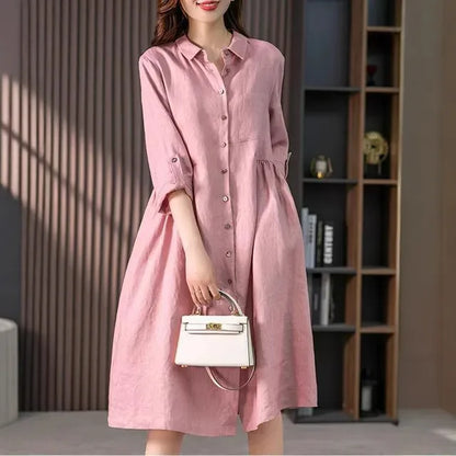 Vivica | Women’s Casual Button-Down Cotton Linen Dress
