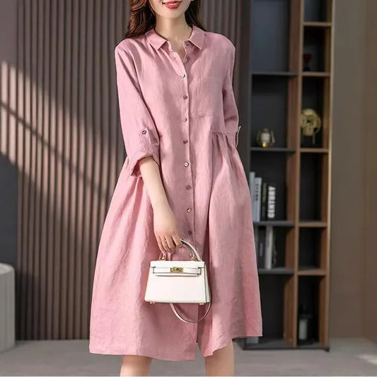 Vivica | Women’s Casual Button-Down Cotton Linen Dress