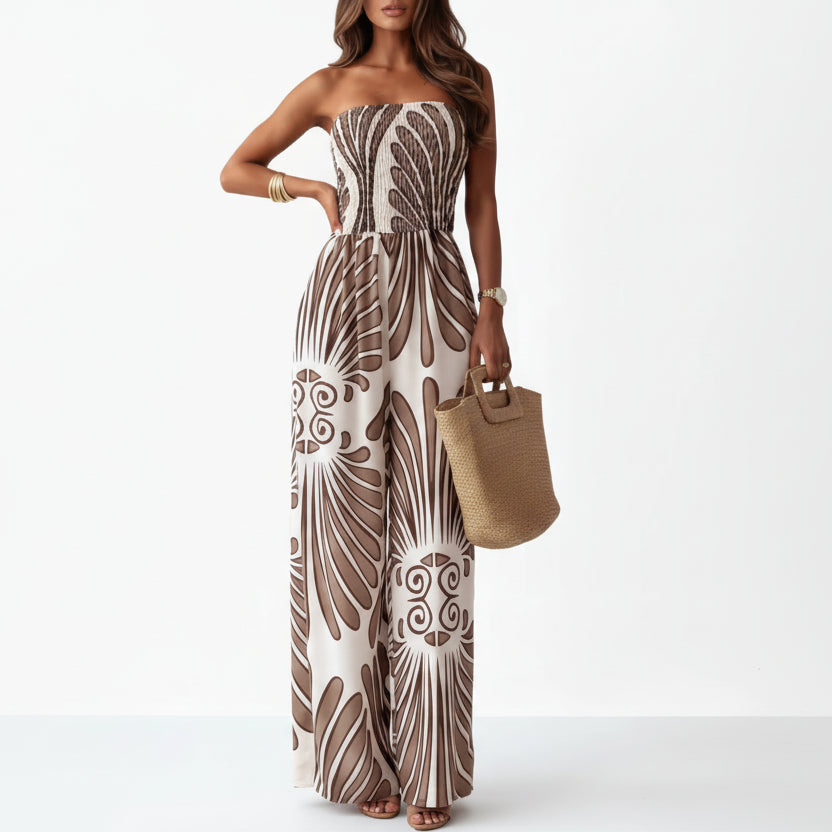 Elowen | Women’s Strapless Floral Print Wide-Leg Jumpsuit