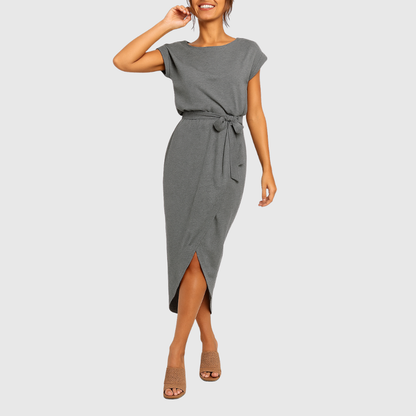 Ember | Women’s Casual Belted Tulip Hem Midi Dress