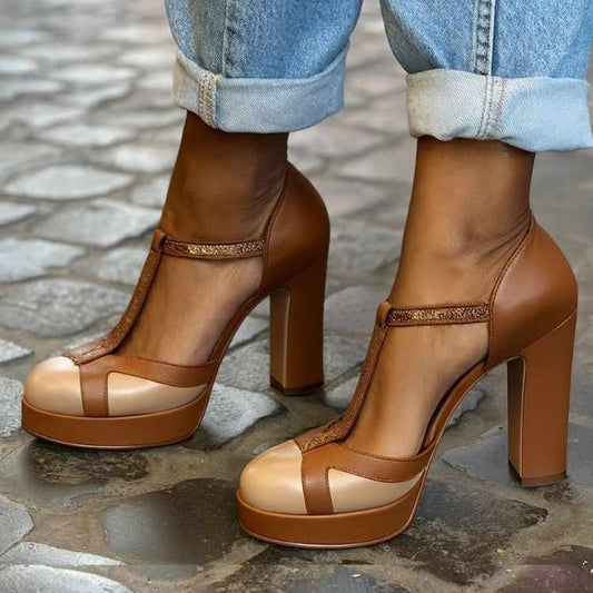Avelisse | Women’s Sophisticated T Strap Platform Block Heels