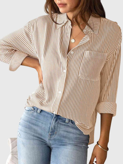 Kennedi | Women’s Striped Tie Front Collared Shirt