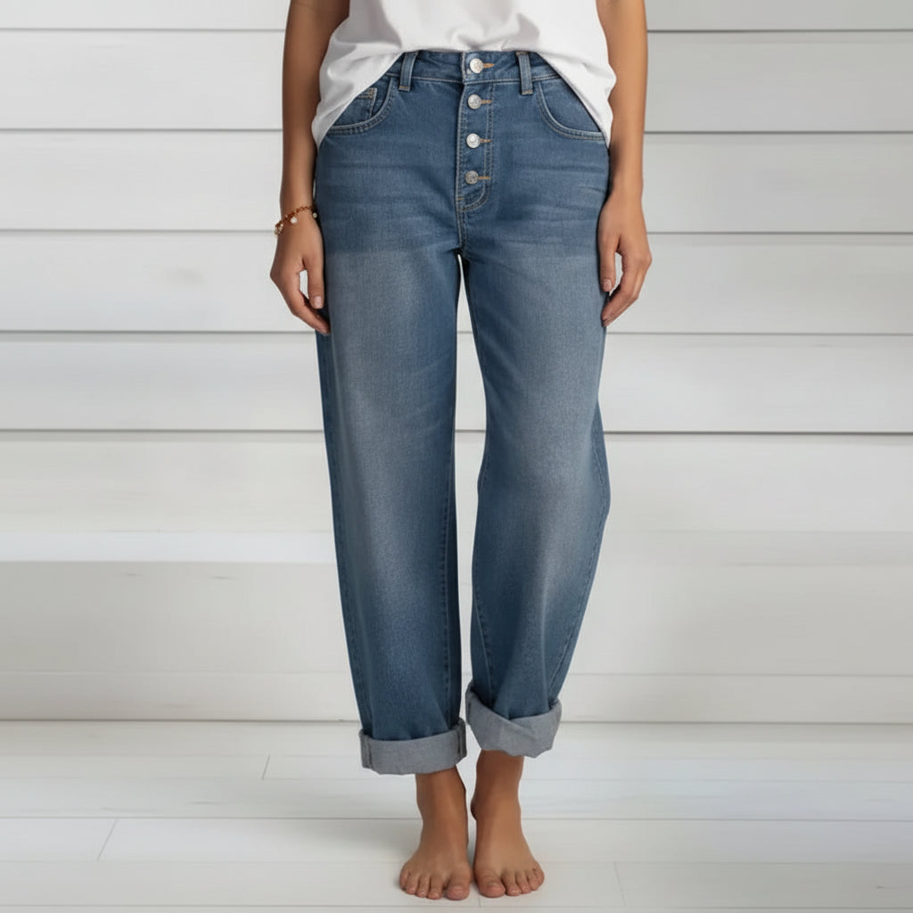 Loretta | Women’s Trendy Relaxed Fit Button-Fly Pants