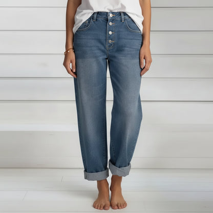 Loretta | Women’s Trendy Relaxed Fit Button-Fly Pants