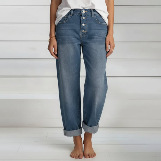 Loretta | Women’s Trendy Relaxed Fit Button-Fly Pants
