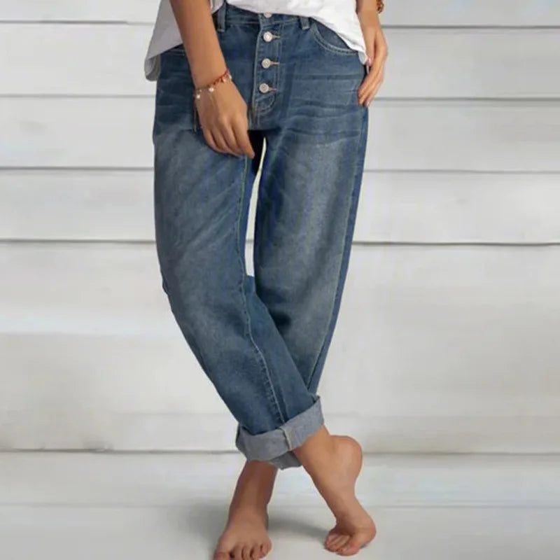 Loretta | Women’s Trendy Relaxed Fit Button-Fly Pants