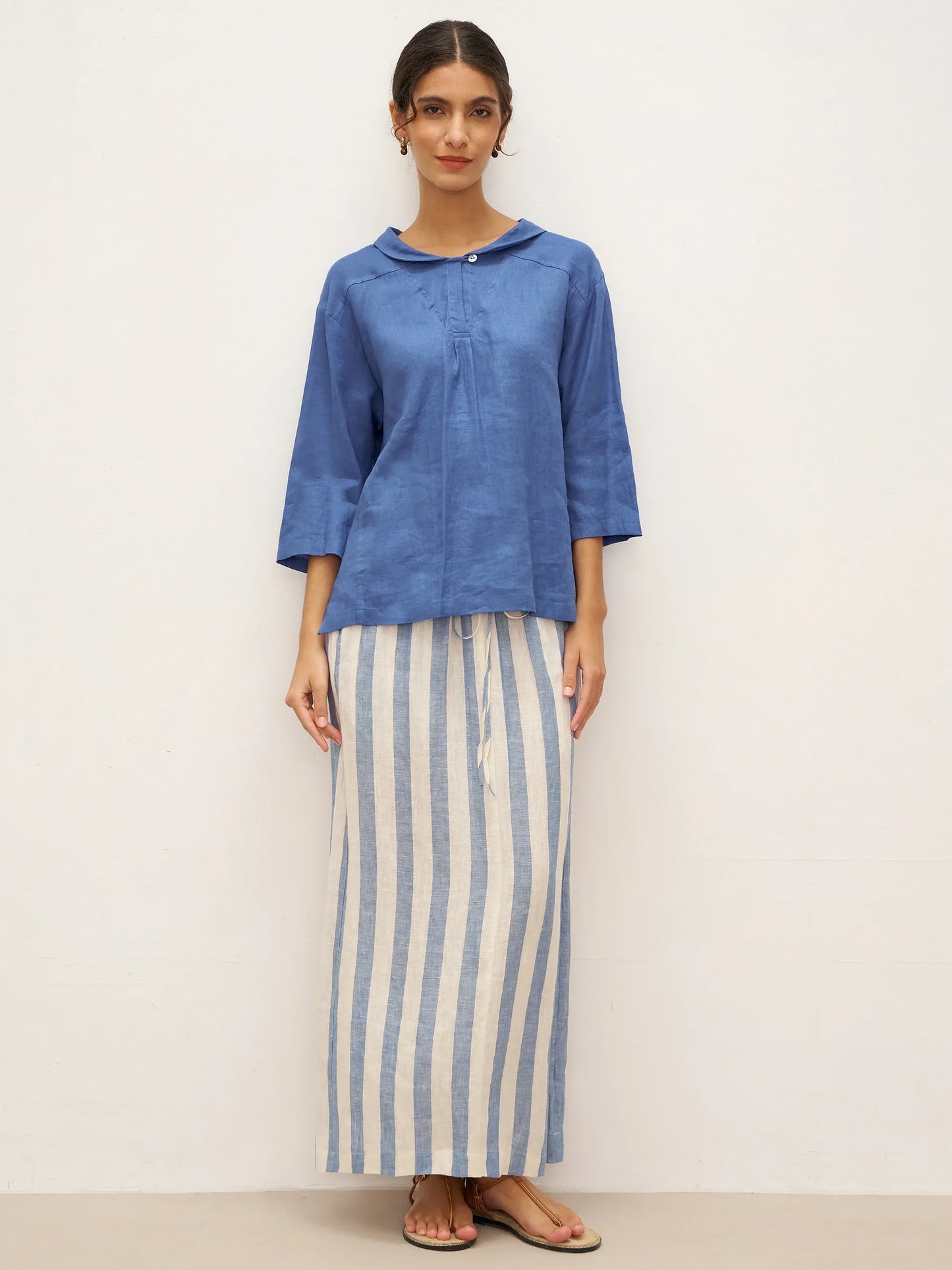 Roxanne | Women’s Linen Shawl V-Neck Half Sleeve Top