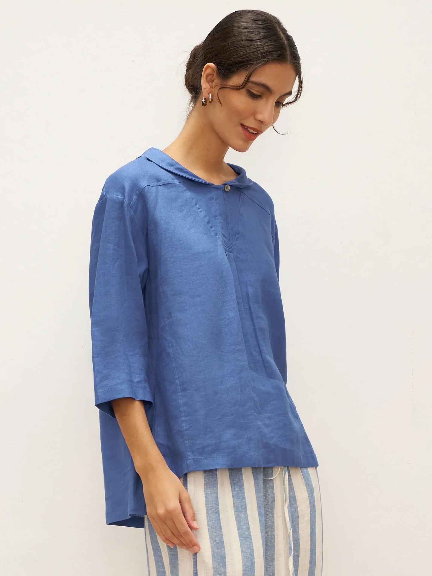Roxanne | Women’s Linen Shawl V-Neck Half Sleeve Top