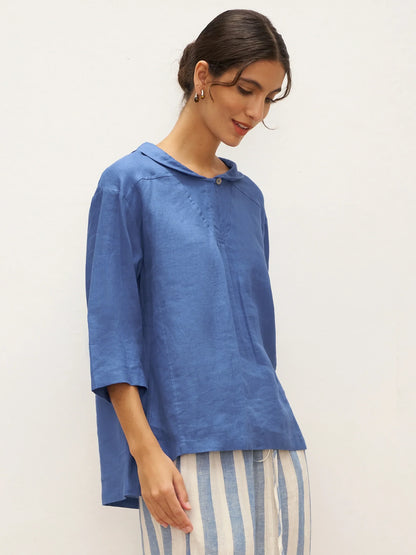 Roxanne | Women’s Linen Shawl V-Neck Half Sleeve Top