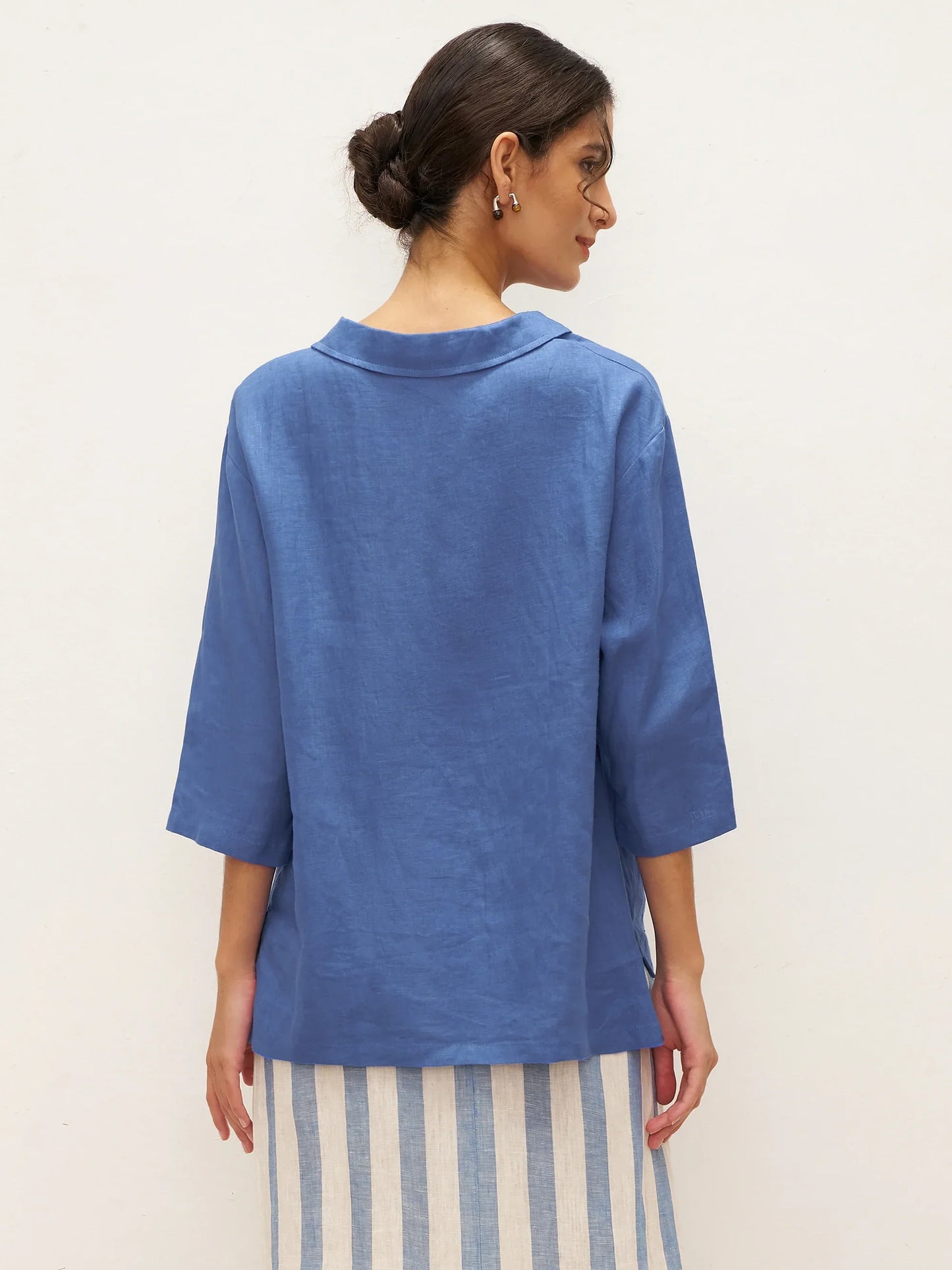 Roxanne | Women’s Linen Shawl V-Neck Half Sleeve Top