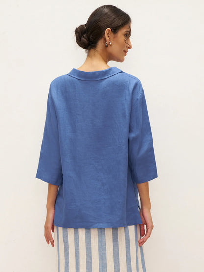 Roxanne | Women’s Linen Shawl V-Neck Half Sleeve Top