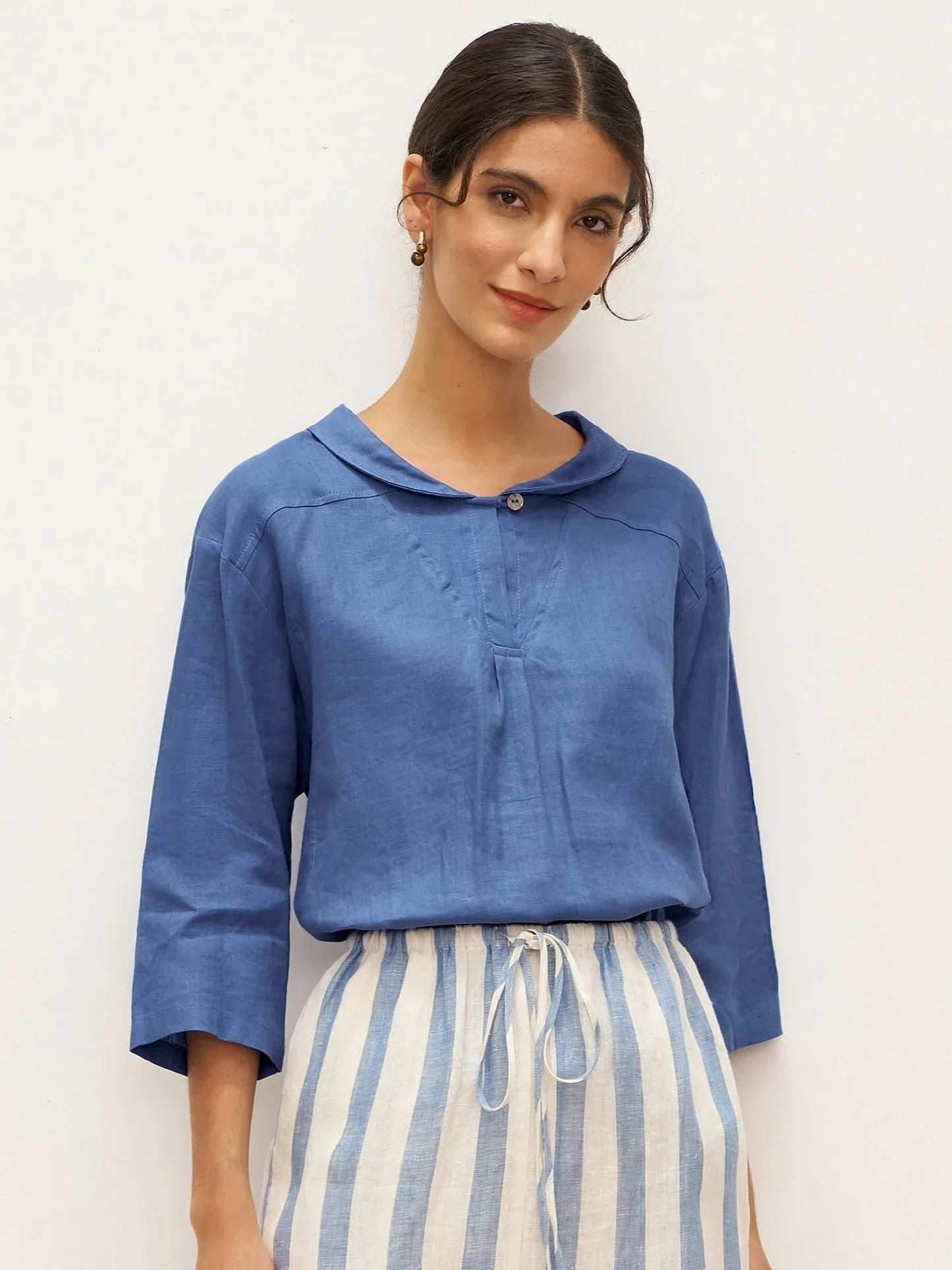 Roxanne | Women’s Linen Shawl V-Neck Half Sleeve Top