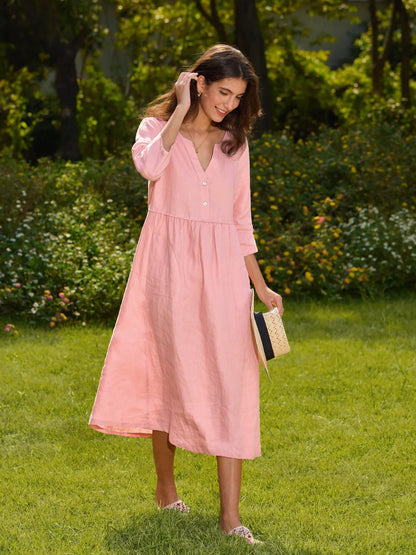 Cordelia | Women’s Linen Button Waist Gathered Maxi Dress