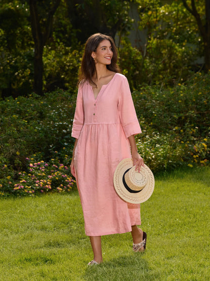 Cordelia | Women’s Linen Button Waist Gathered Maxi Dress